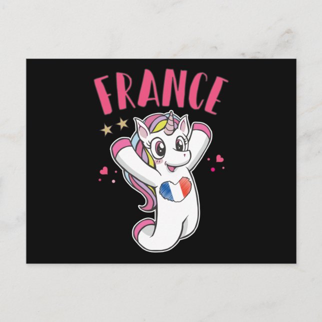 Carte Postale Licorne fan de football France avec drapeau cœur (Devant)