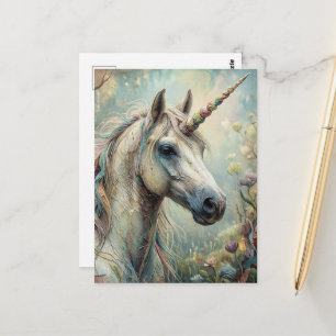 Carte Postale Licorne Fantastique Belle dans la Forêt