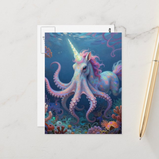 Carte Postale Licorne hybride pieuvre adorable (Devant/Arrière en situation)