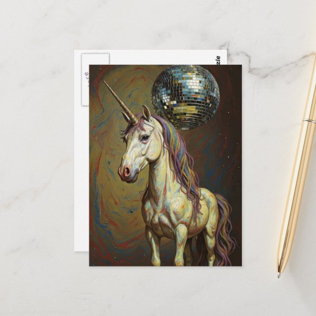 Carte Postale Licorne idiote à la discothèque (Devant/Arrière en situation)