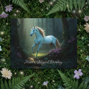 Carte Postale Licorne Magique dans la Forêt Enchantée Anniversai