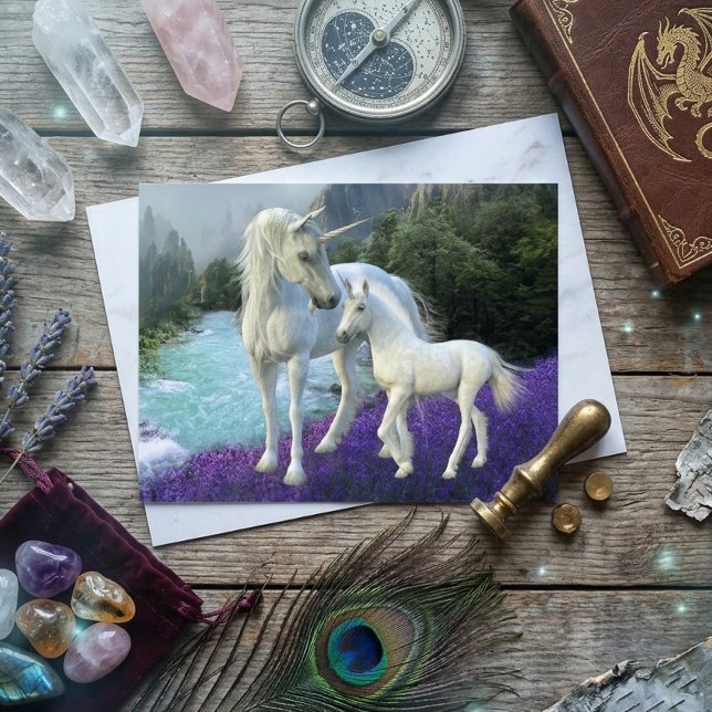 Carte Postale Licorne Mère Enchantée et Poulain Bébé (Créateur téléchargé)