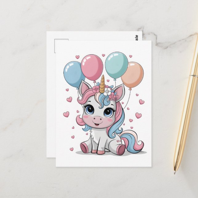 Carte Postale Licorne mignonne (Devant/Arrière en situation)
