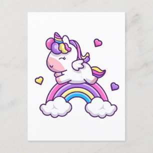 Carte Postale Licorne Mignonne Avec Dessin Animé Arc-en-Ciel
