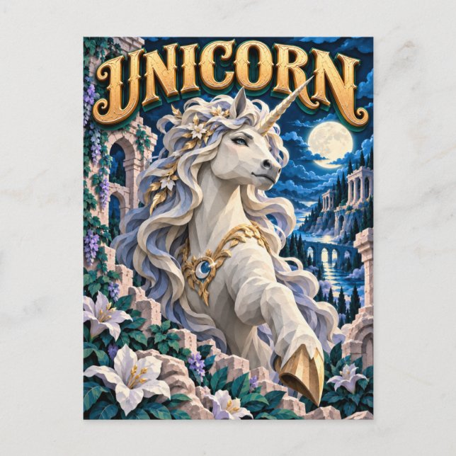 Carte Postale Licorne, Monstre de Papier Découpé (Devant)