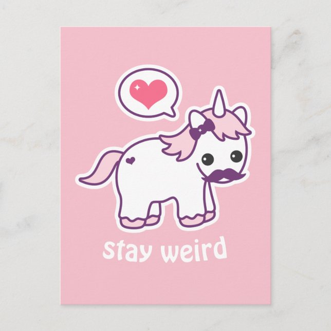 Carte Postale Licorne Moustachu Rose Mignon (Devant)