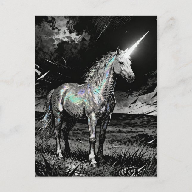 Carte Postale Licorne noir et blanc (Devant)