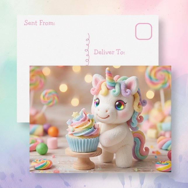 Carte Postale Licorne pastel avec Cupcake arc-en-ciel (Créateur téléchargé)