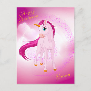 Carte Postale Licorne Rose