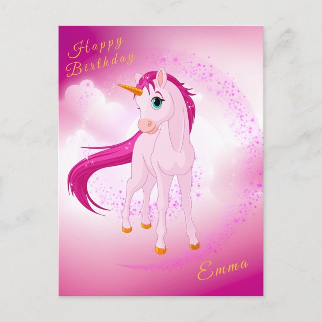 Carte Postale Licorne Rose (Devant)
