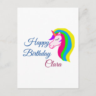 Carte Postale Licorne rose colorée joyeux anniversaire ajouter n