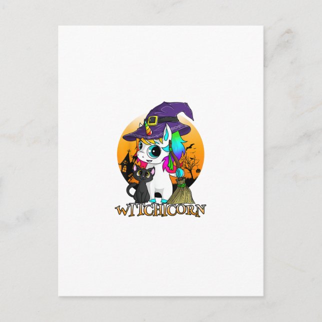 Carte Postale Licorne Sorcière Halloween Chat Noir Orang (Devant)
