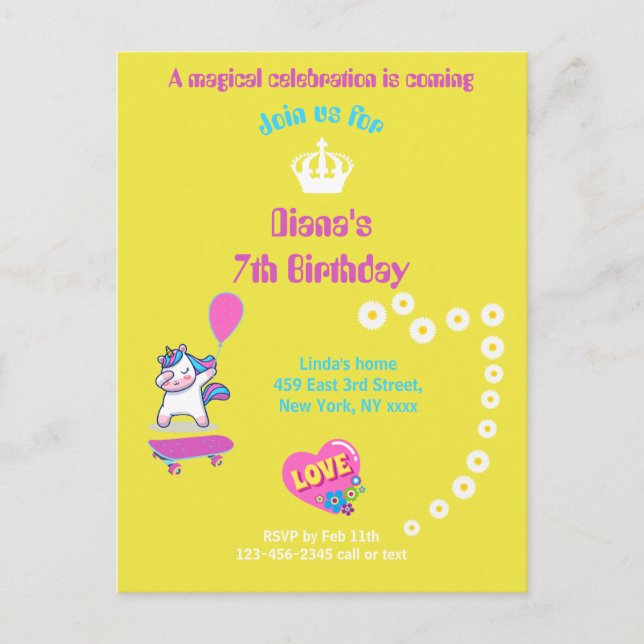 Carte Postale Licorne sur skateboard avec légendes personnalisée (Devant)