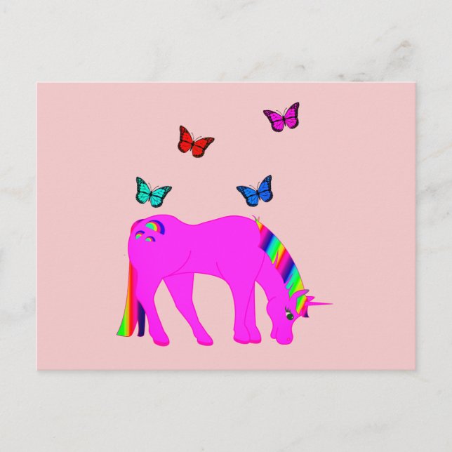 Carte postale Licorne Violette & Papillons (Devant)