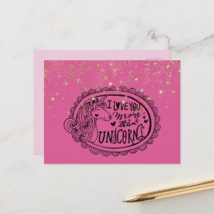 Carte Postale Licornes de confettis étincelants or rose féminin