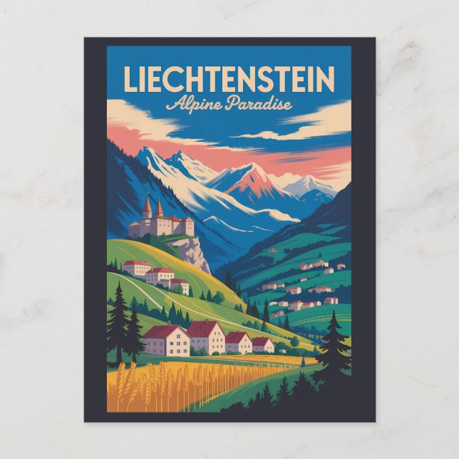Carte Postale Liechtenstein Landscape Illustration Travel Art (Devant)