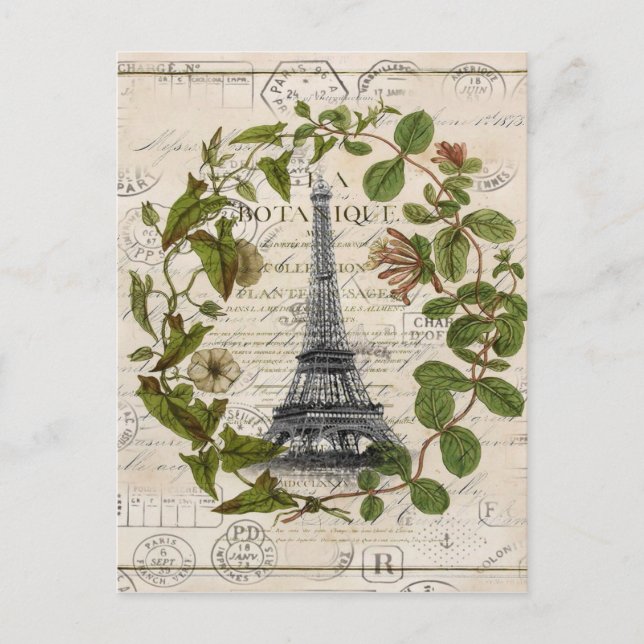 Carte Postale lierre feuille tour eiffel paris (Devant)