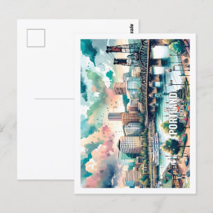 Carte Postale Lieu célèbre de Portland Oregon États-Unis aquarel