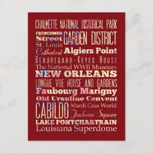 Carte Postale Lieux célèbres de la Nouvelle-Orléans, Louisiane.