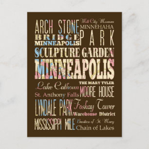 Carte Postale Lieux célèbres de Minneapolis, Minnesota.