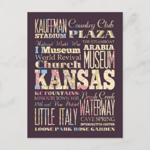 Carte Postale Lieux célèbres du Kansas, États-Unis.