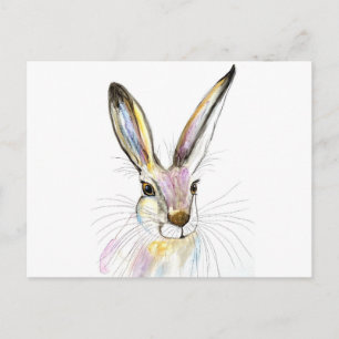Carte Postale Lièvre aquarelle mignon animal nature lapin forêt