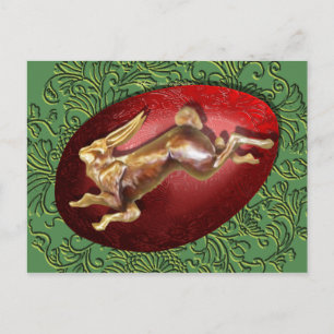 Carte postale Lièvre de printemps et Oeuf rouge