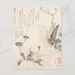 Carte Postale Lièvre et Dandelion, Kubo Shunman, Art japonais