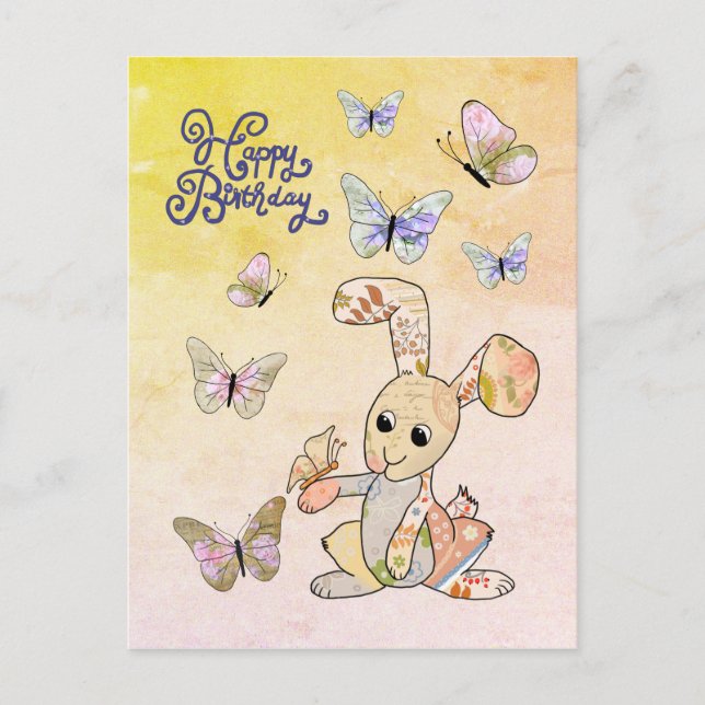 Carte Postale Lièvres et papillons (Devant)