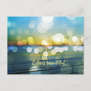 Carte Postale Life is Beautiful Beach Sunrise avec Bokeh Lights