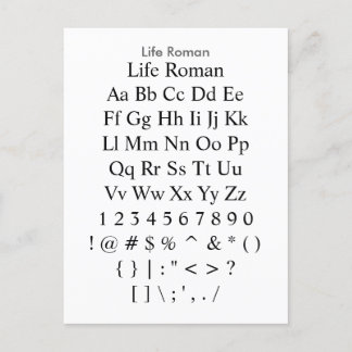 Carte Postale Life Roman - Feuille d'échantillonnage de police Z