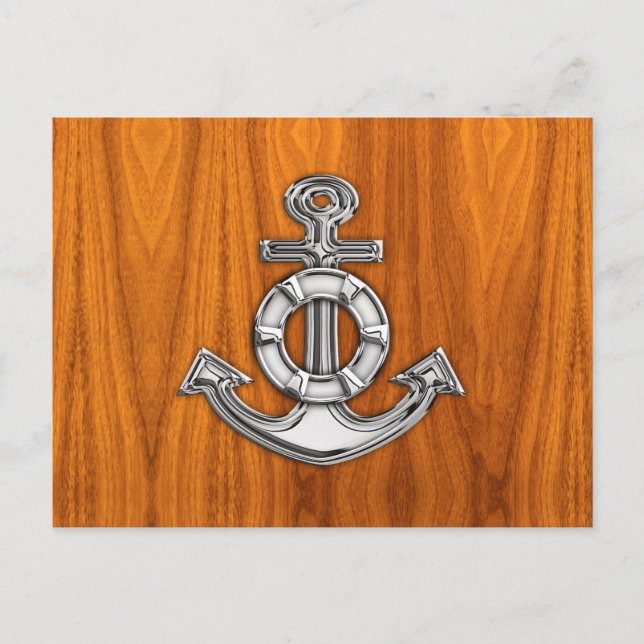 Carte Postale Lifesaver Chrome Comme Ancre sur la plaque de teck (Devant)