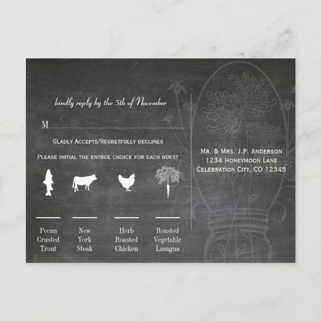 Carte Postale Light Aqua Blue Mason Jar Chalkboard Mariage (Dos)