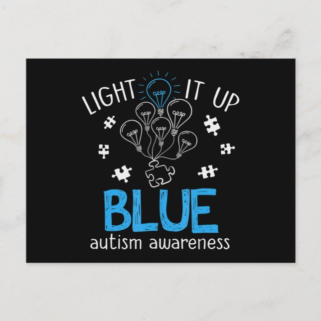 Carte Postale Light It Up Blue Autism Awareness Autistic Puzzle  (Devant)