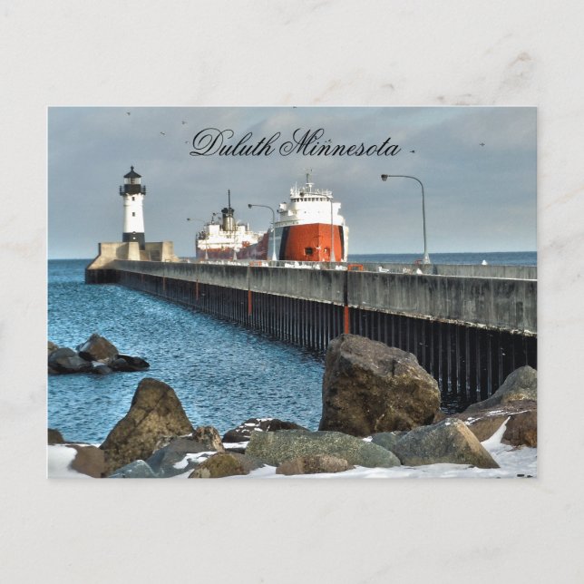 Carte Postale Lighthouse and Ship, Duluth Minnesota (Devant)