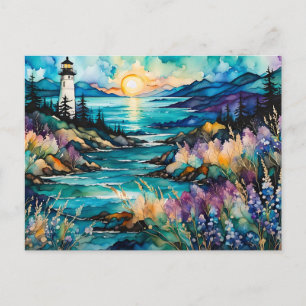 Carte Postale Lighthouse Bay Mountain Fleur sauvage Garden