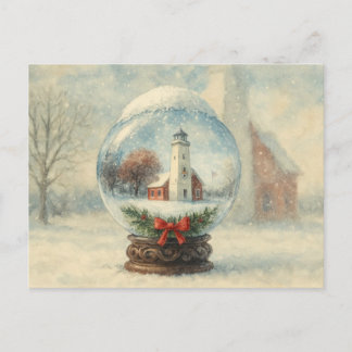 Carte Postale Lighthouse Snowglobe Christmas winter postcard