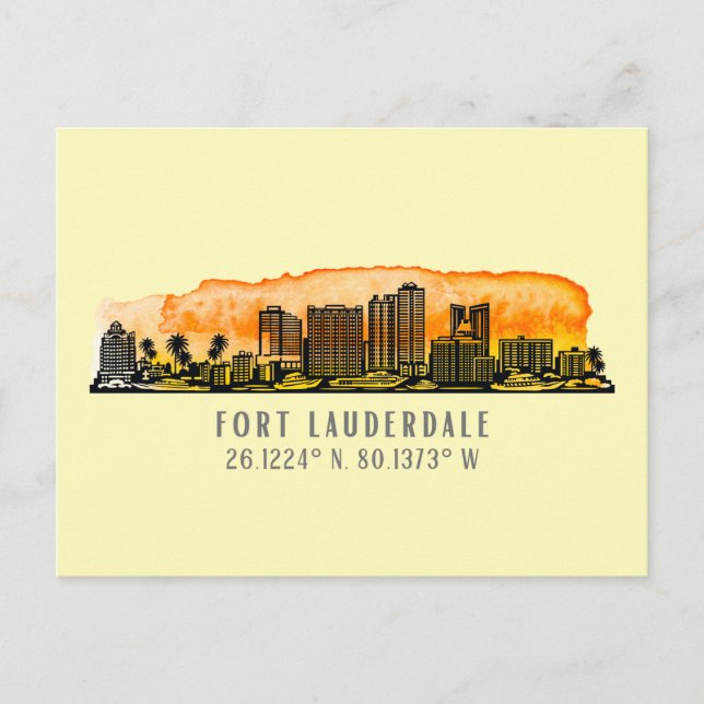Carte Postale Ligne aérienne et coordonnées de Fort Lauderdale (Devant)