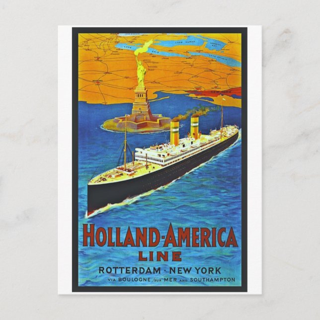 Carte Postale Ligne affiche de la Hollande Amérique de Vintage (Devant)