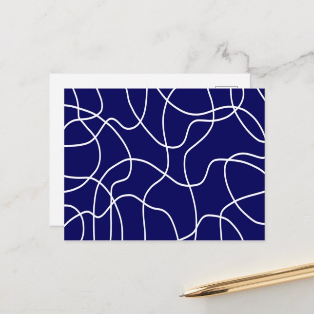 Carte Postale Ligne Art : Blanc sur Bleu foncé (Devant/Arrière en situation)