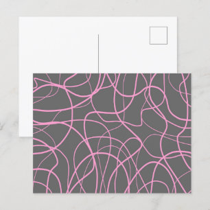 Carte Postale Ligne Art : rose sur gris