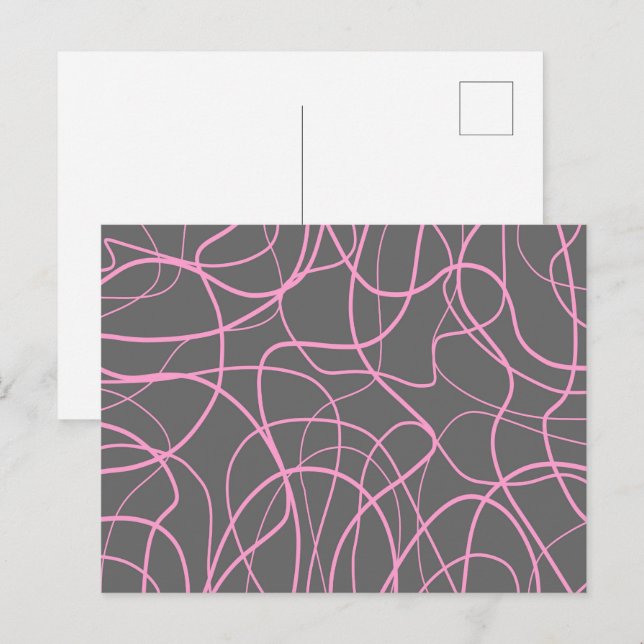 Carte Postale Ligne Art : rose sur gris (Devant / Derrière)