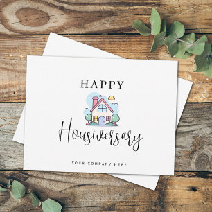 Carte Postale Ligne d'art de maison colorée Joyeux anniversaire