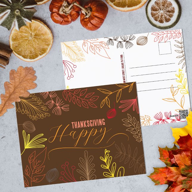Carte Postale Ligne d'art moderne boho automne Thanksgiving (Créateur téléchargé)