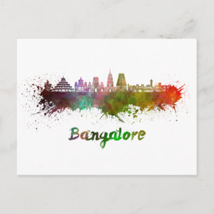 Carte Postale Ligne d'horizon de Bangalore en aquarelle