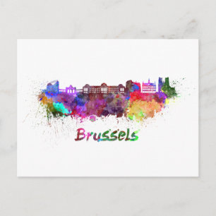 Carte Postale Ligne d'horizon de Bruxelles en aquarelle