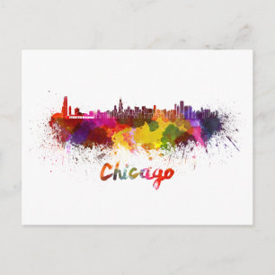 Carte Postale Ligne d'horizon de Chicago en aquarelle