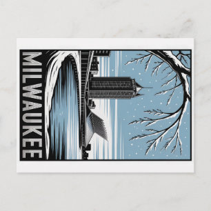 Carte Postale Ligne d'horizon de Milwaukee Noir et Blanc Gravure