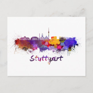 Carte Postale Ligne d'horizon de Stuttgart en aquarelle