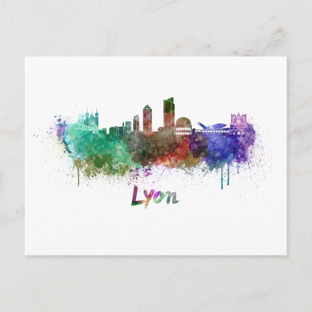 Carte Postale Ligne d'horizon Lyon en aquarelle (Devant)